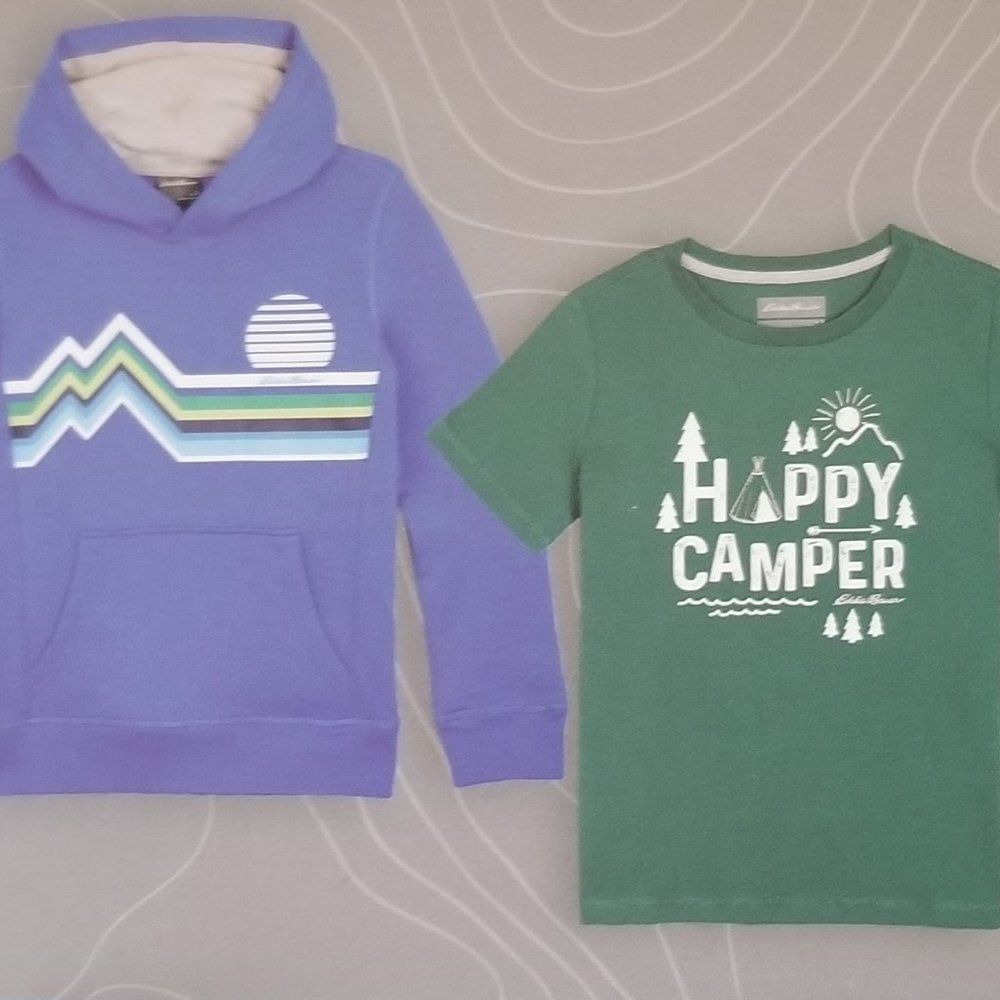 New Eddie Bauer Boys 2 -Piece Fleece Hoodie & Graphic T-shirt